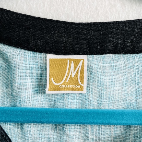 JM Collection Women's Linen Tunic Turqouise Paisley 3/4 Ruched Sleeve 2X - Picture 7 of 9